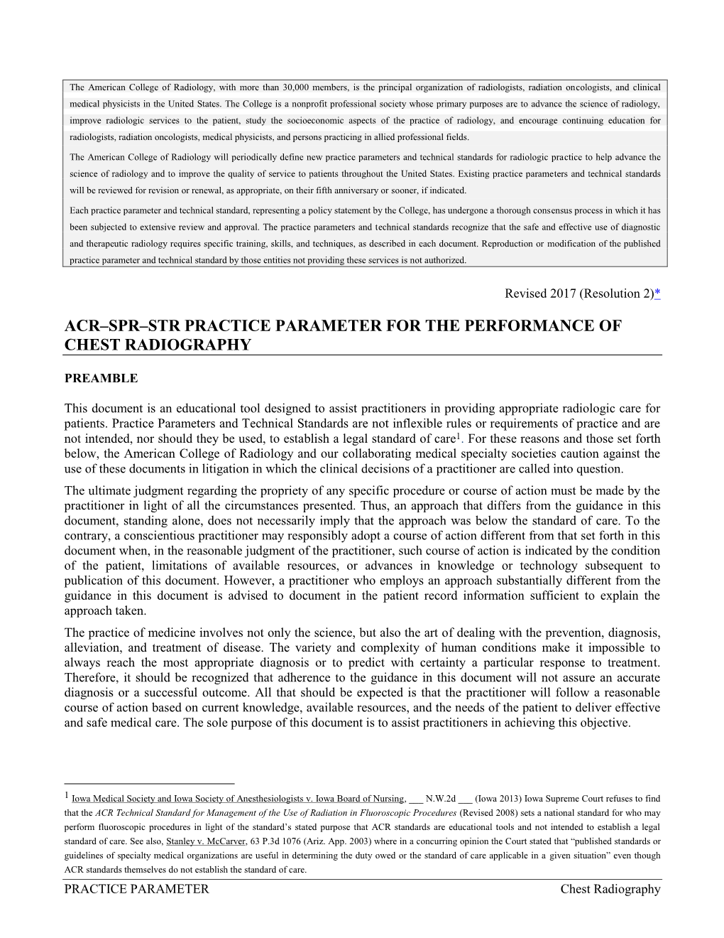 ACR–SPR-STR Practice Parameter for the Performance of Chest Radiography