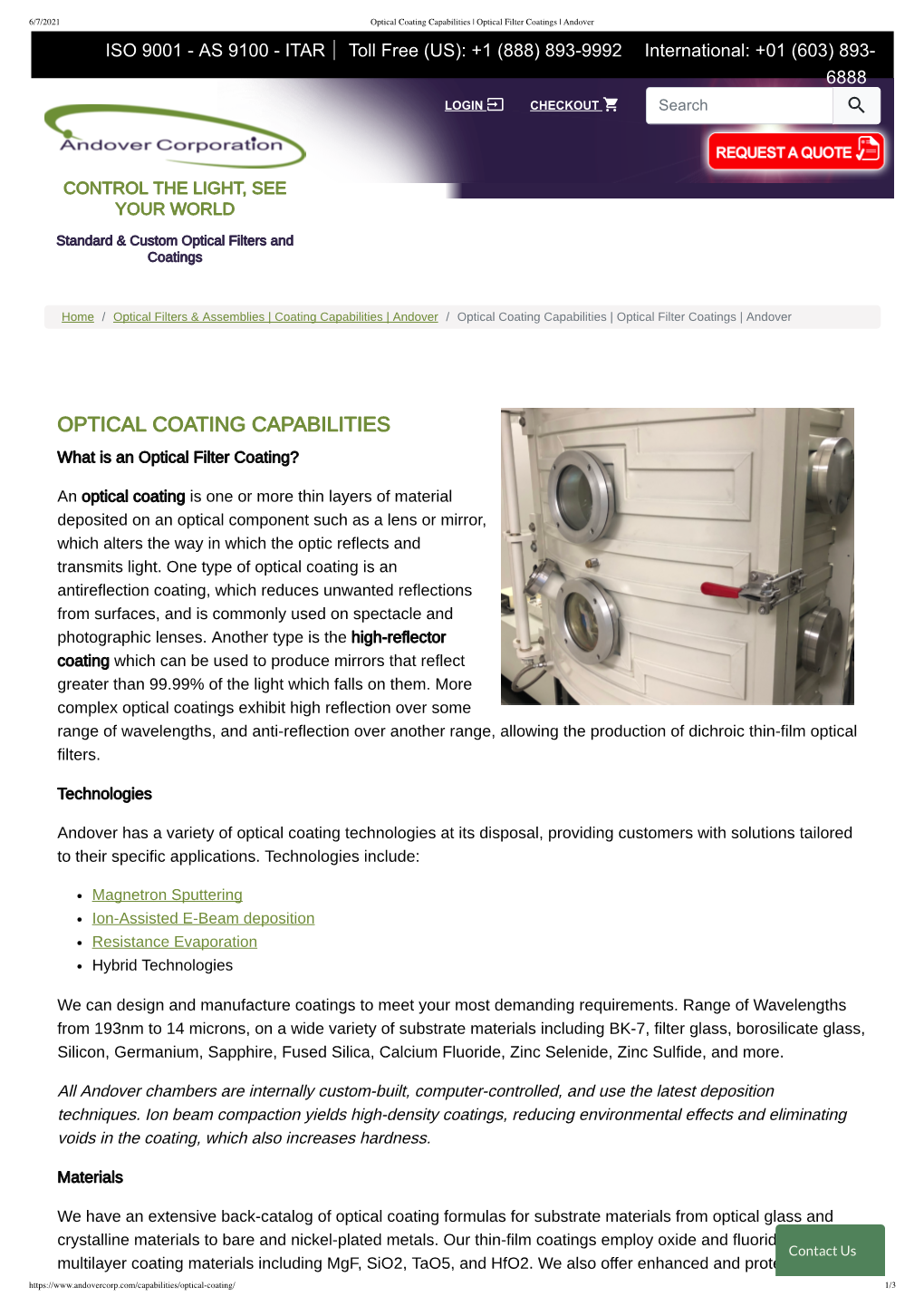 Optical Coating Capabilities