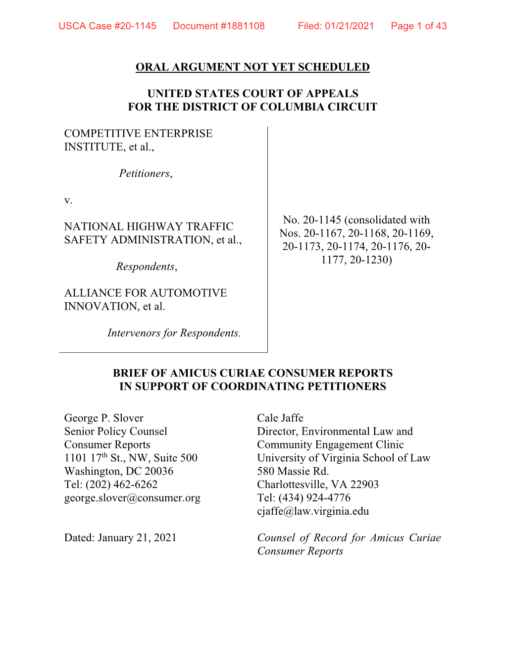 USCA Case #20-1145 Document #1881108 Filed: 01/21/2021 Page 1 of 43