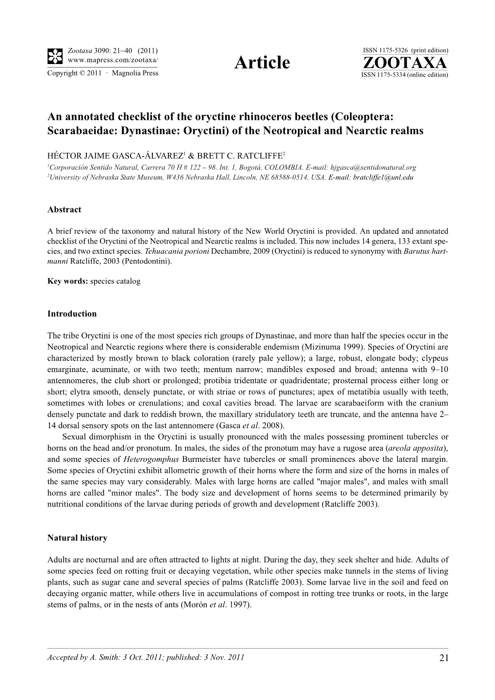 Coleoptera: Scarabaeidae: Dynastinae: Oryctini) of the Neotropical and Nearctic Realms