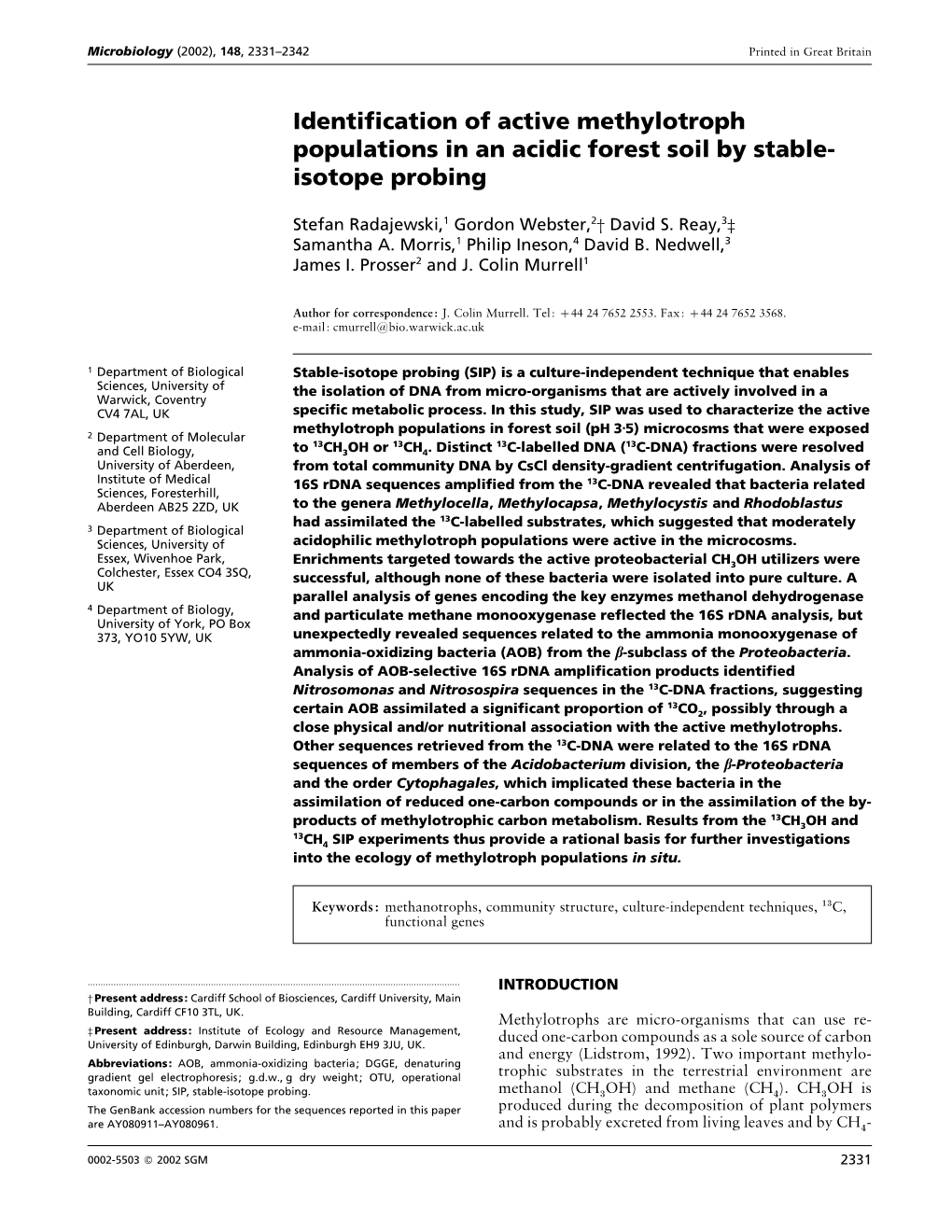 Identification of Active Methylotroph Populations in an Acidic Forest Soil