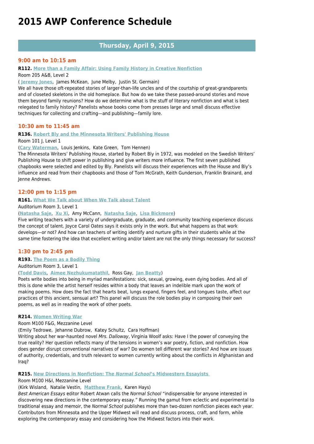 2015 AWP Conference Schedule