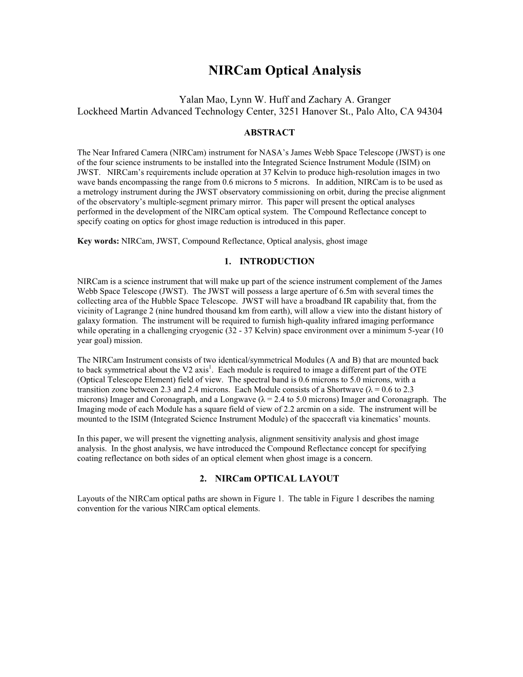 Nircam Optical Analysis