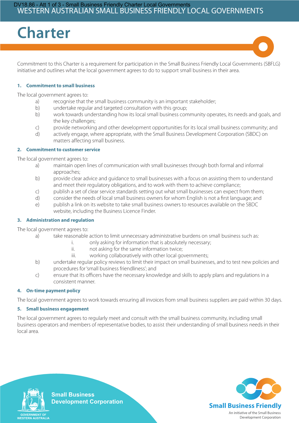 Charter Local Governments WESTERN AUSTRALIAN SMALL BUSINESS FRIENDLY LOCAL GOVERNMENTS Charter