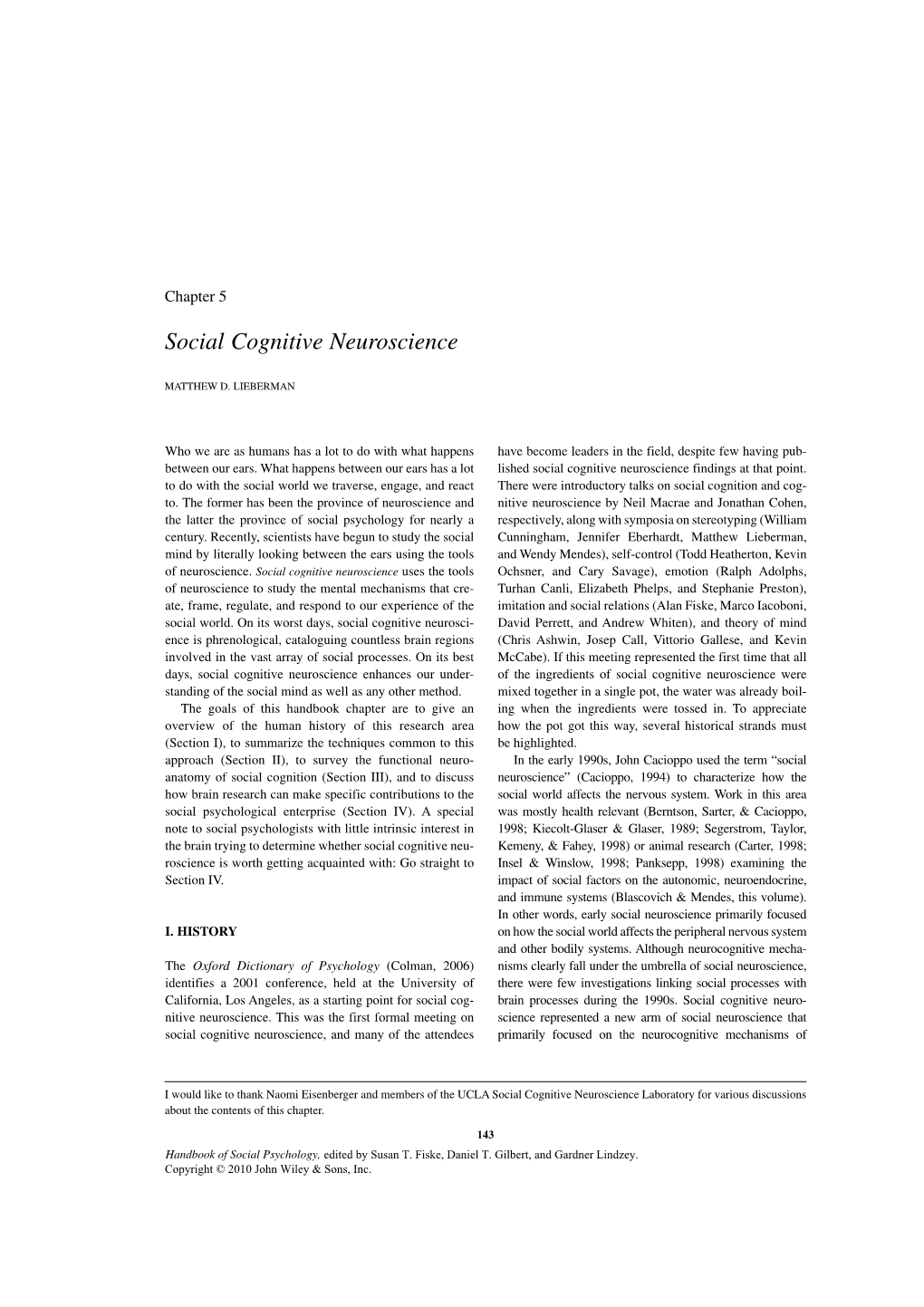 Social Cognitive Neuroscience