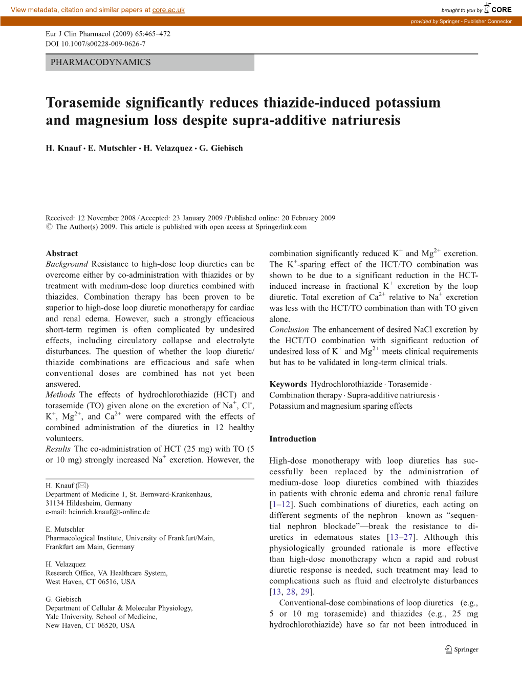 Torasemide Significantly Reduces Thiazide-Induced Potassium and Magnesium Loss Despite Supra-Additive Natriuresis