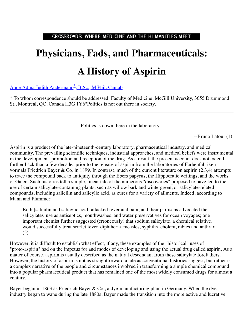 A History of Aspirin