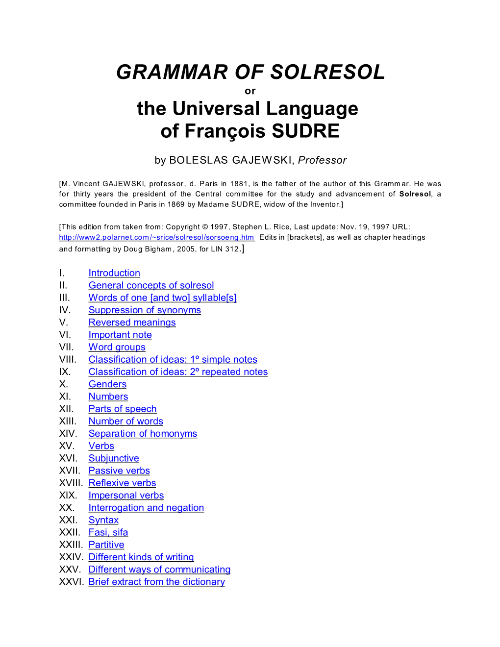 GRAMMAR of SOLRESOL Or the Universal Language of François SUDRE