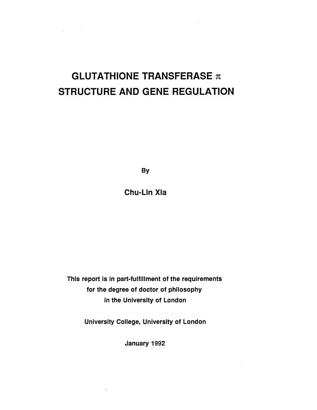 GLUTATHIONE TRANSFERASE N STRUCTURE and GENE REGULATION