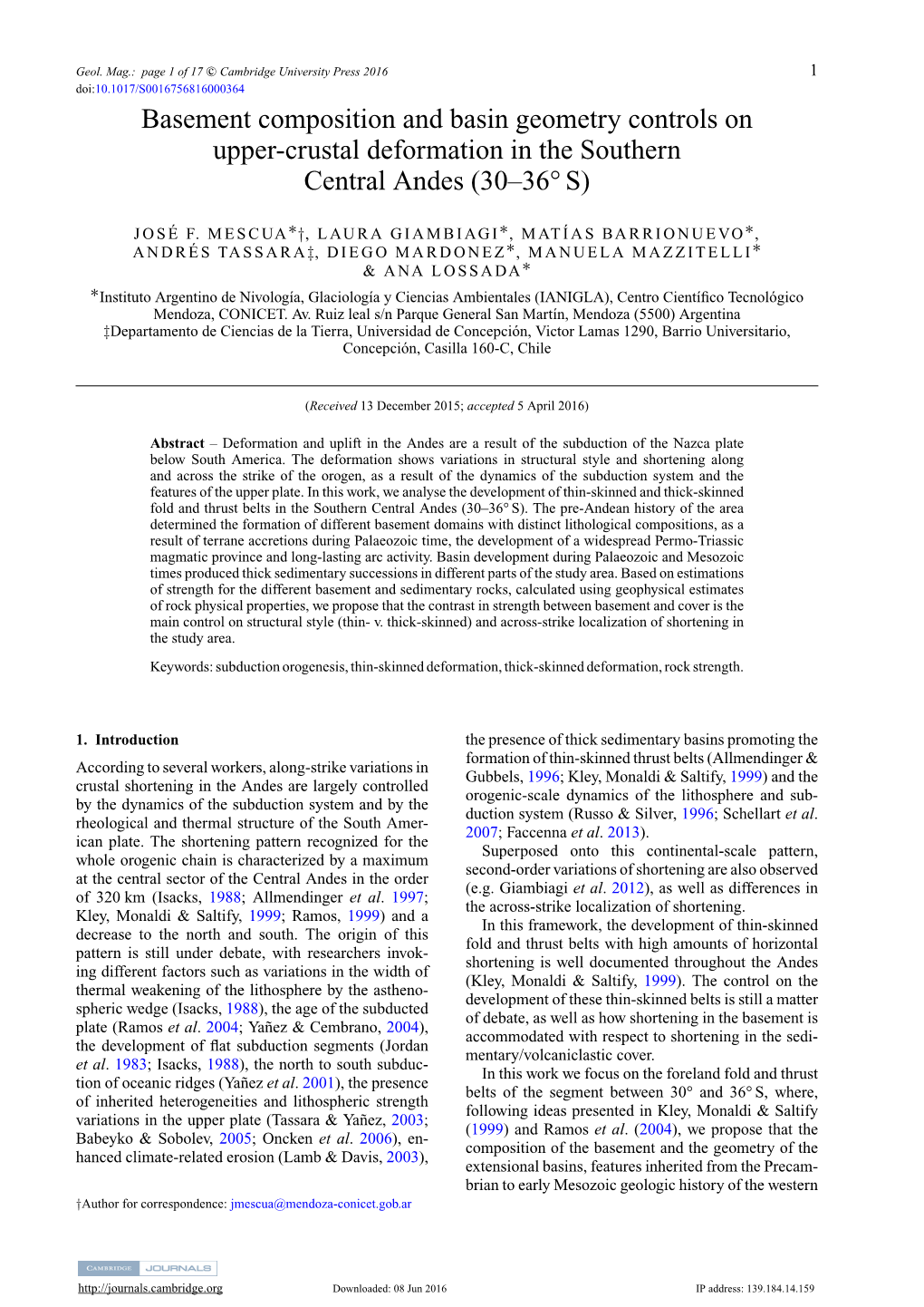 Basement Composition and Basin Geometry Controls on Upper-Crustal Deformation in the Southern Central Andes (30–36° S)