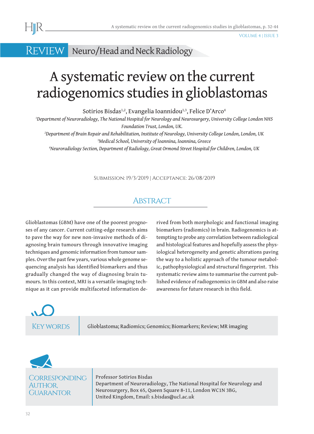A Systematic Review on the Current Radiogenomics Studies in Glioblastomas, P
