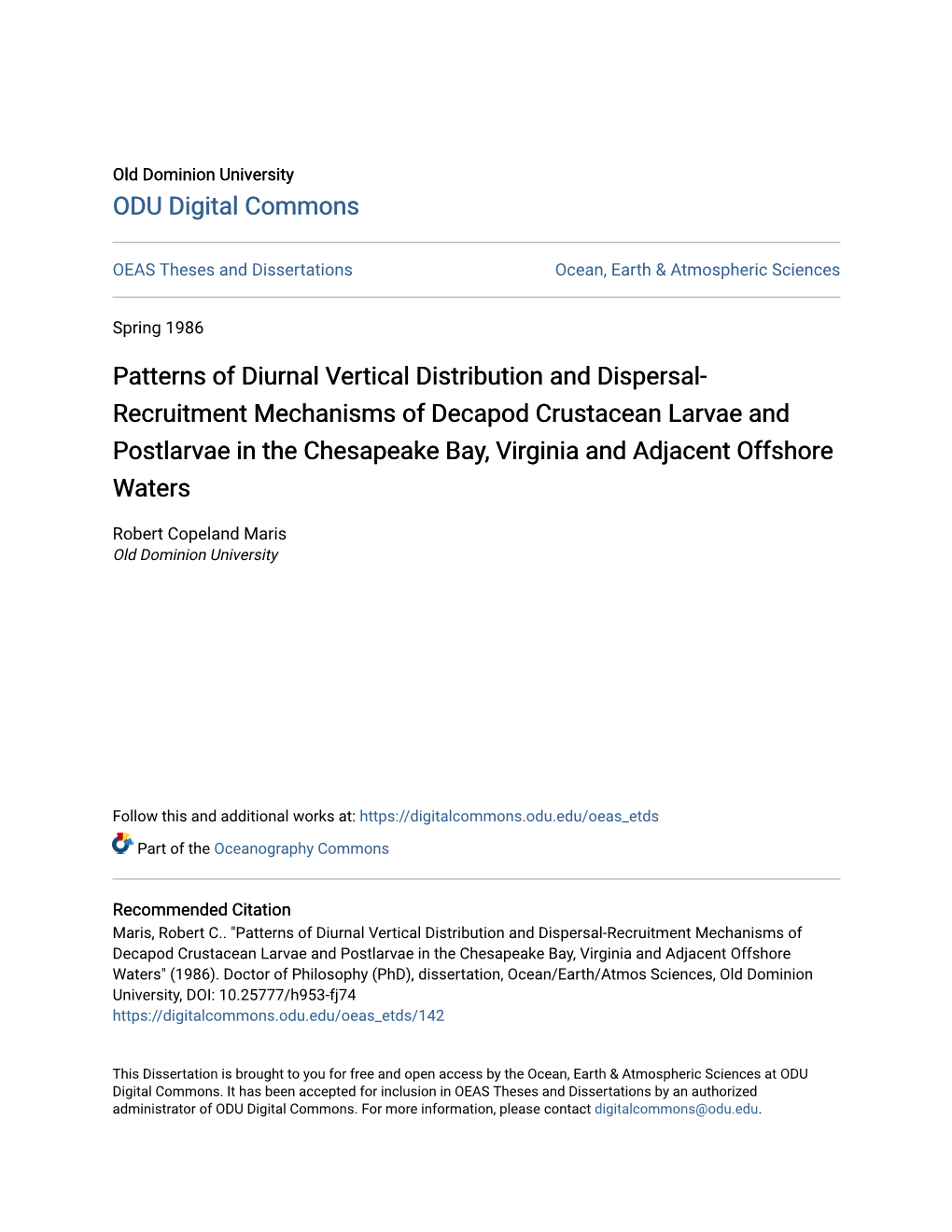 Patterns of Diurnal Vertical Distribution and Dispersal