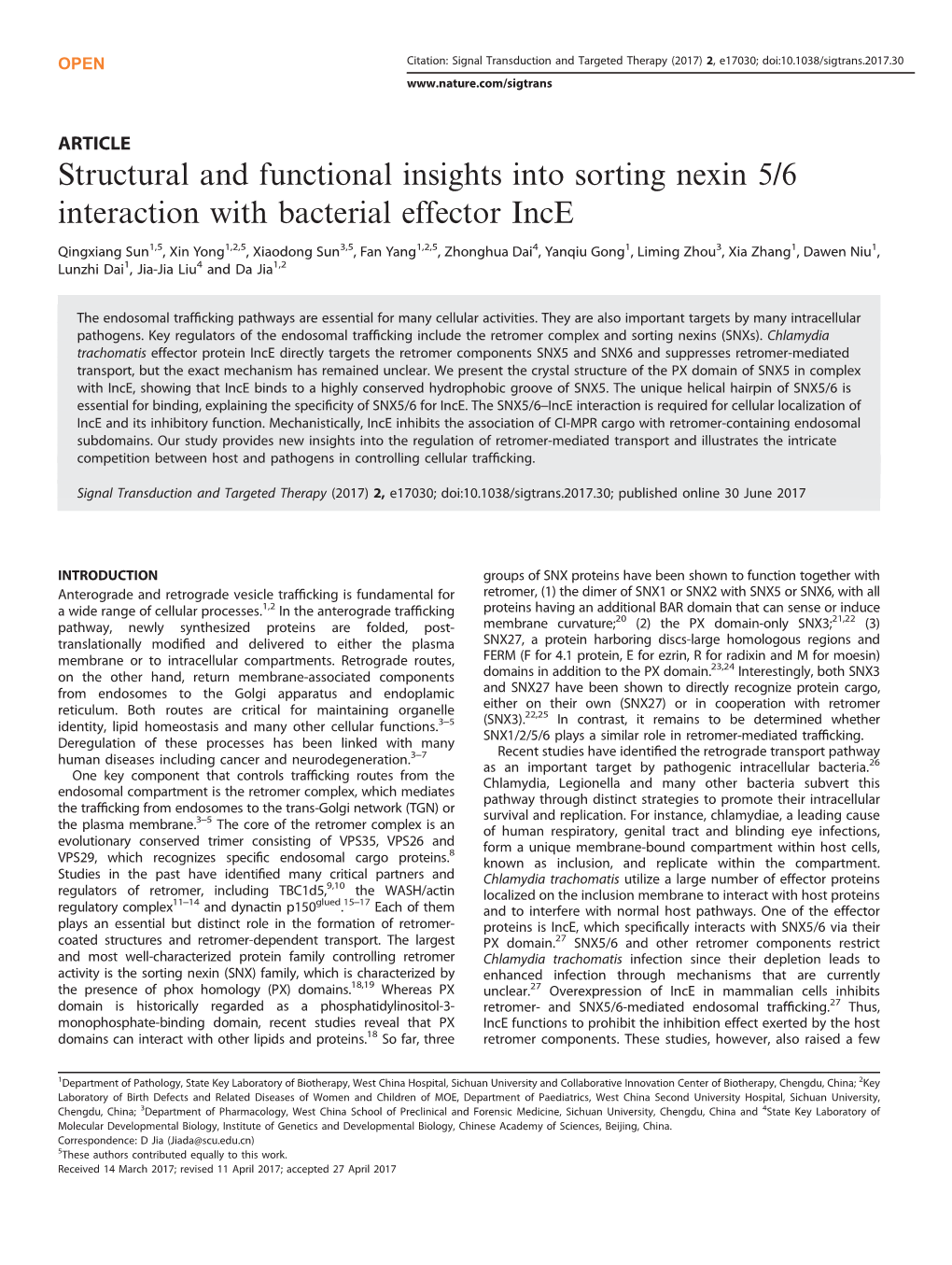 Structural and Functional Insights Into Sorting Nexin 5/6 Interaction with Bacterial Effector Ince