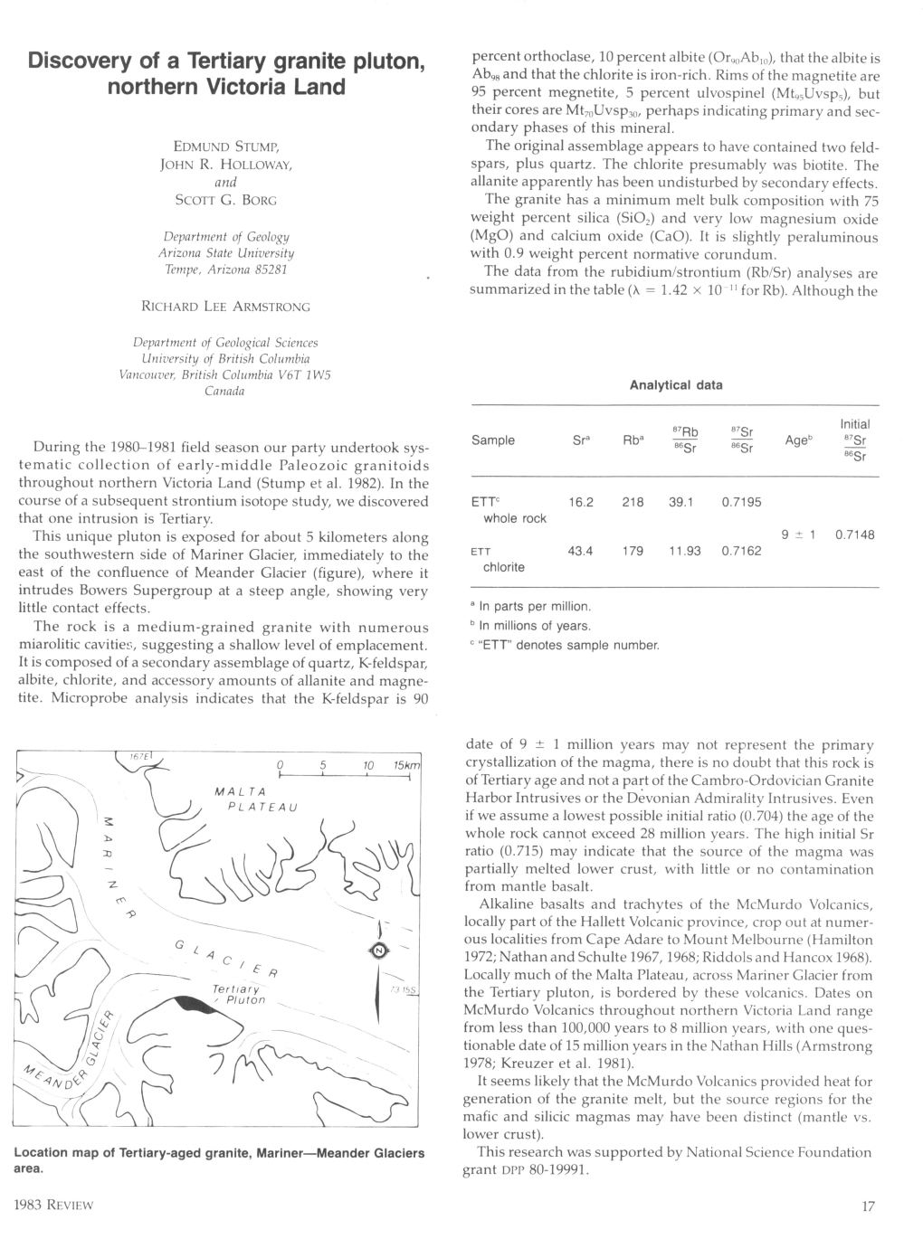 Discovery of a Tertiary Granite Pluton, Northern Victoria Land