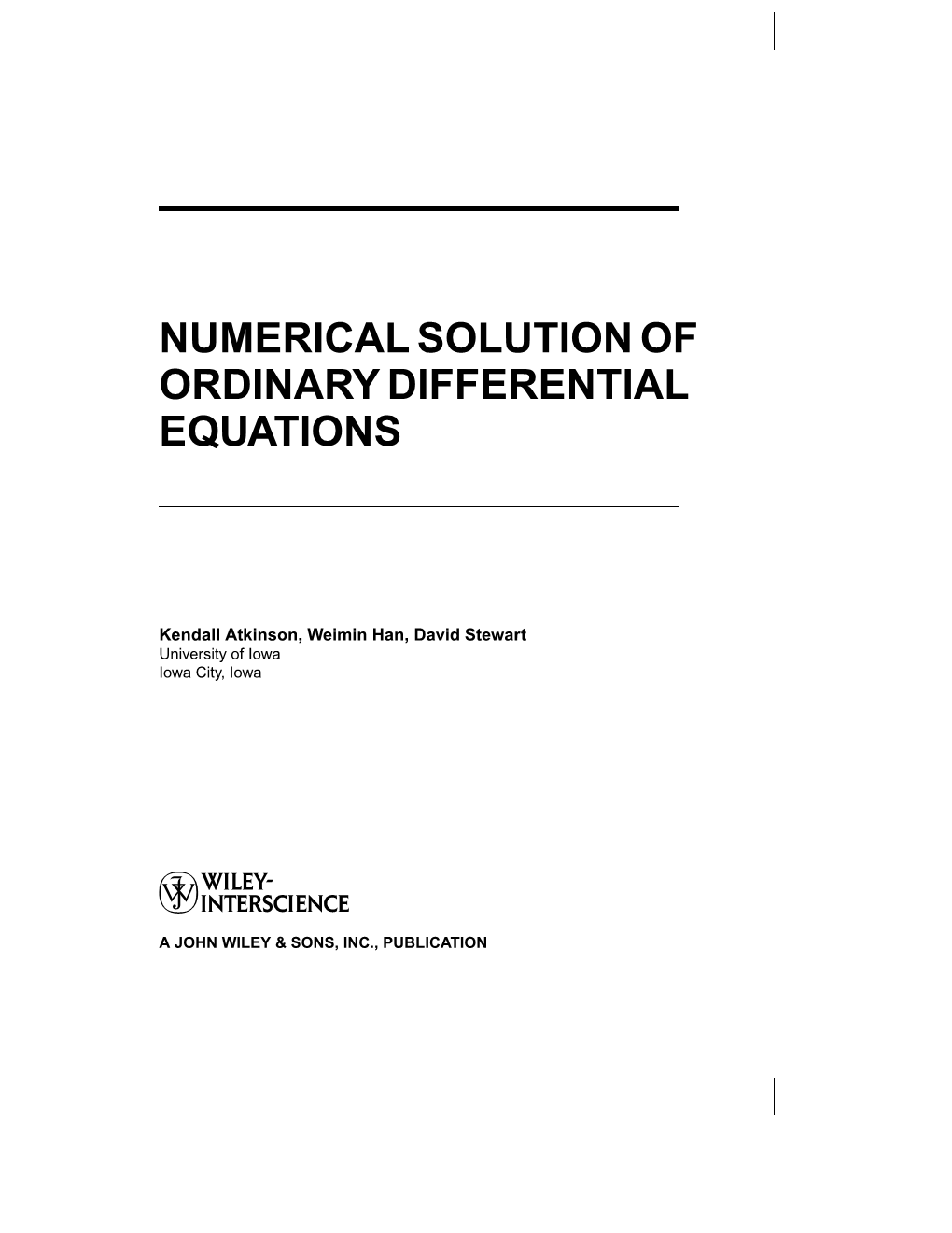 Numerical Solution of Ordinary Differential Equations