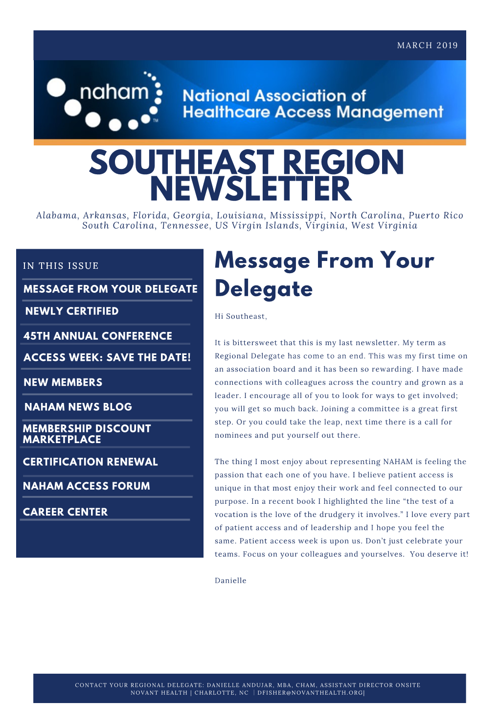 March 2019- SE Regional Newsletter