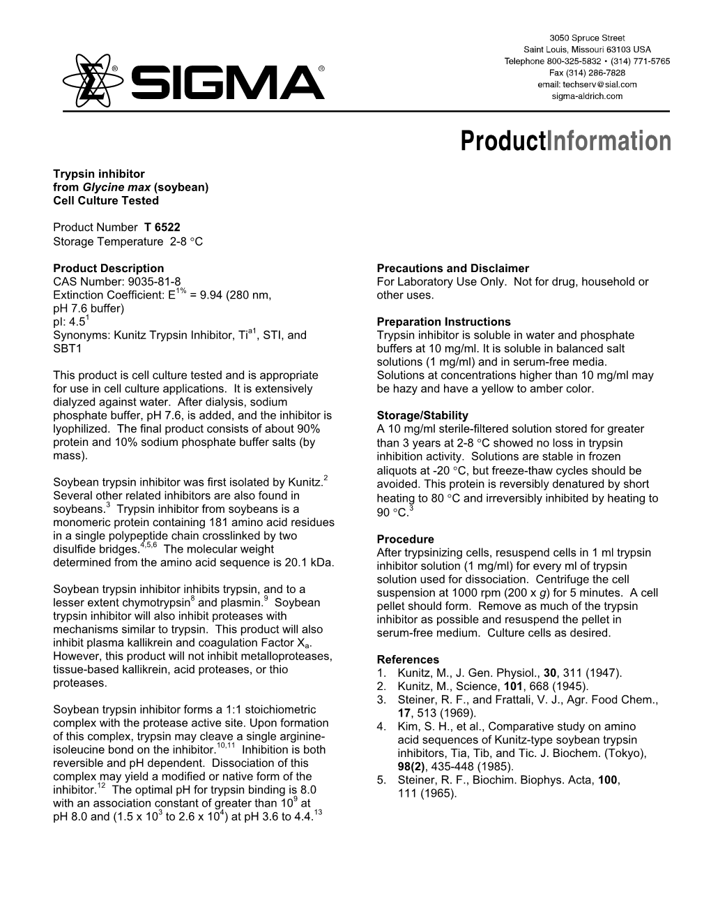 Trypsin Inhibitor from Glycine Max (Soybean) (T6522)