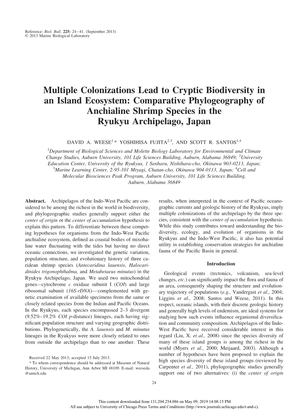 Multiple Colonizations Lead to Cryptic Biodiversity in an Island Ecosystem: Comparative Phylogeography of Anchialine Shrimp Species in the Ryukyu Archipelago, Japan