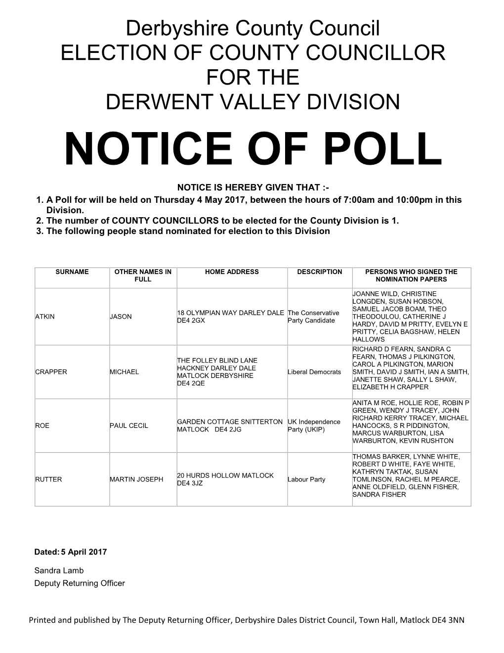 Notice of Poll