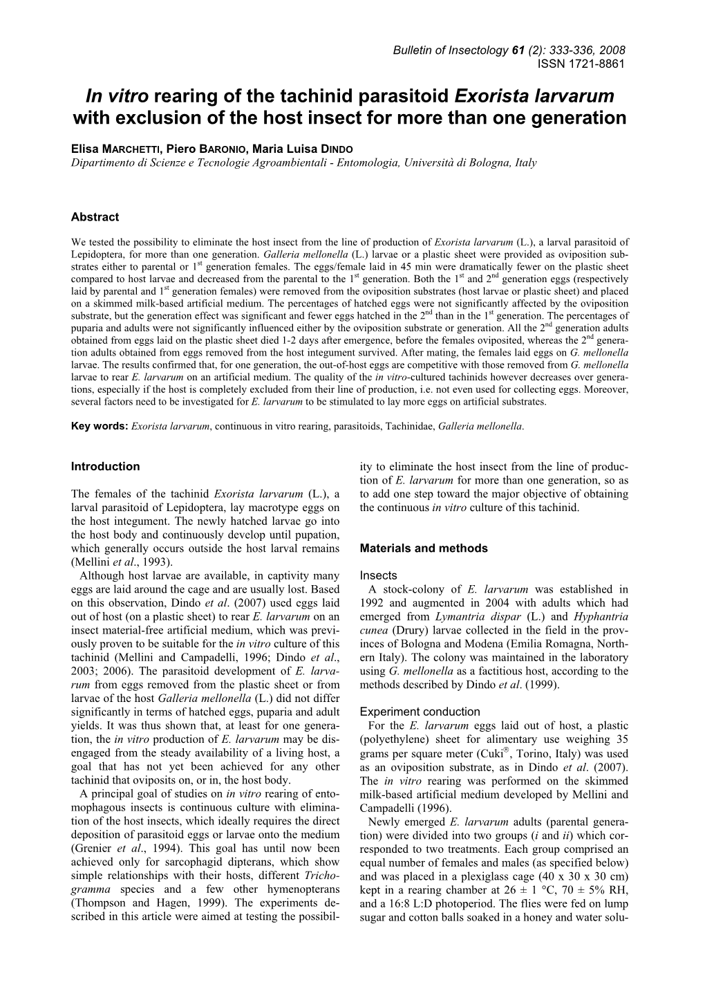 In Vitro Rearing of the Tachinid Parasitoid Exorista Larvarum with Exclusion of the Host Insect for More Than One Generation