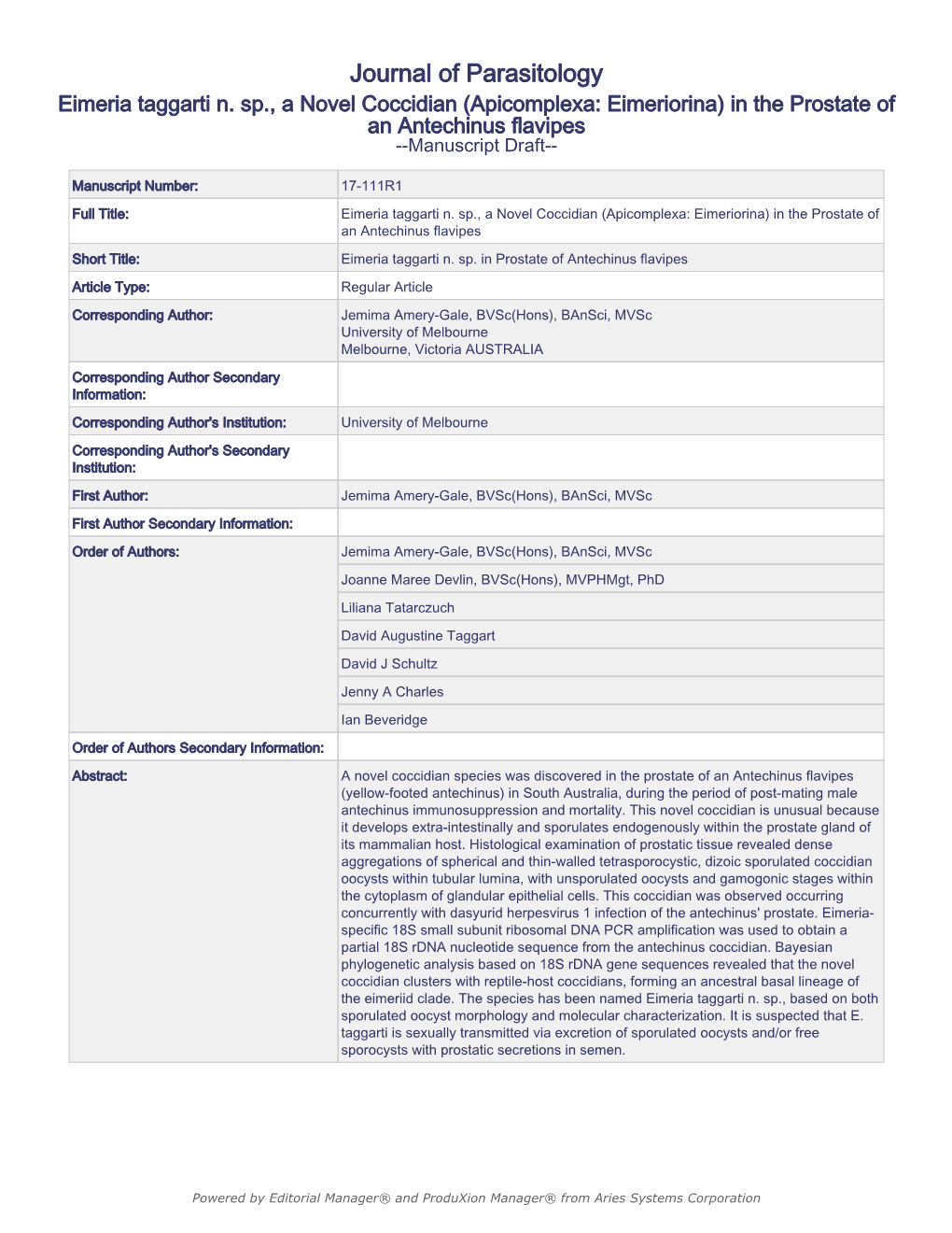 Journal of Parasitology