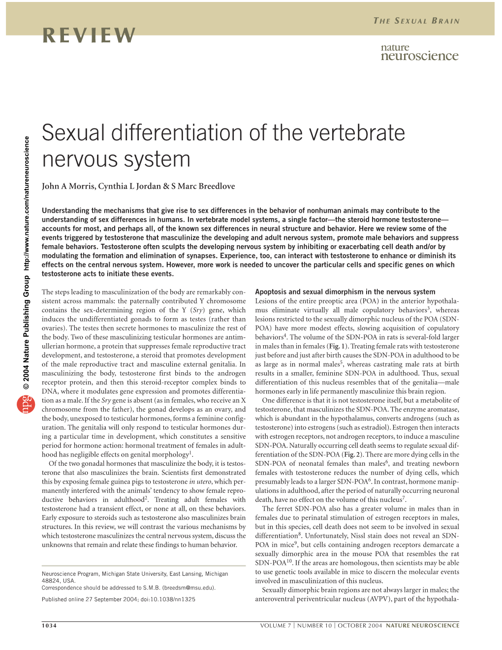 Sexual Differentiation of the Vertebrate Nervous System