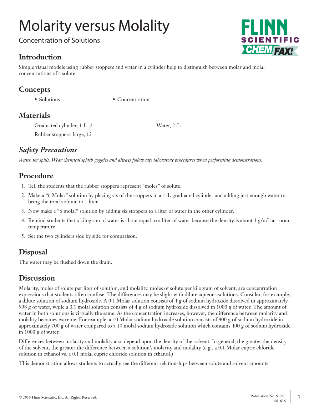 Molarity Versus Molality Concentration of Solutions SCIENTIFIC