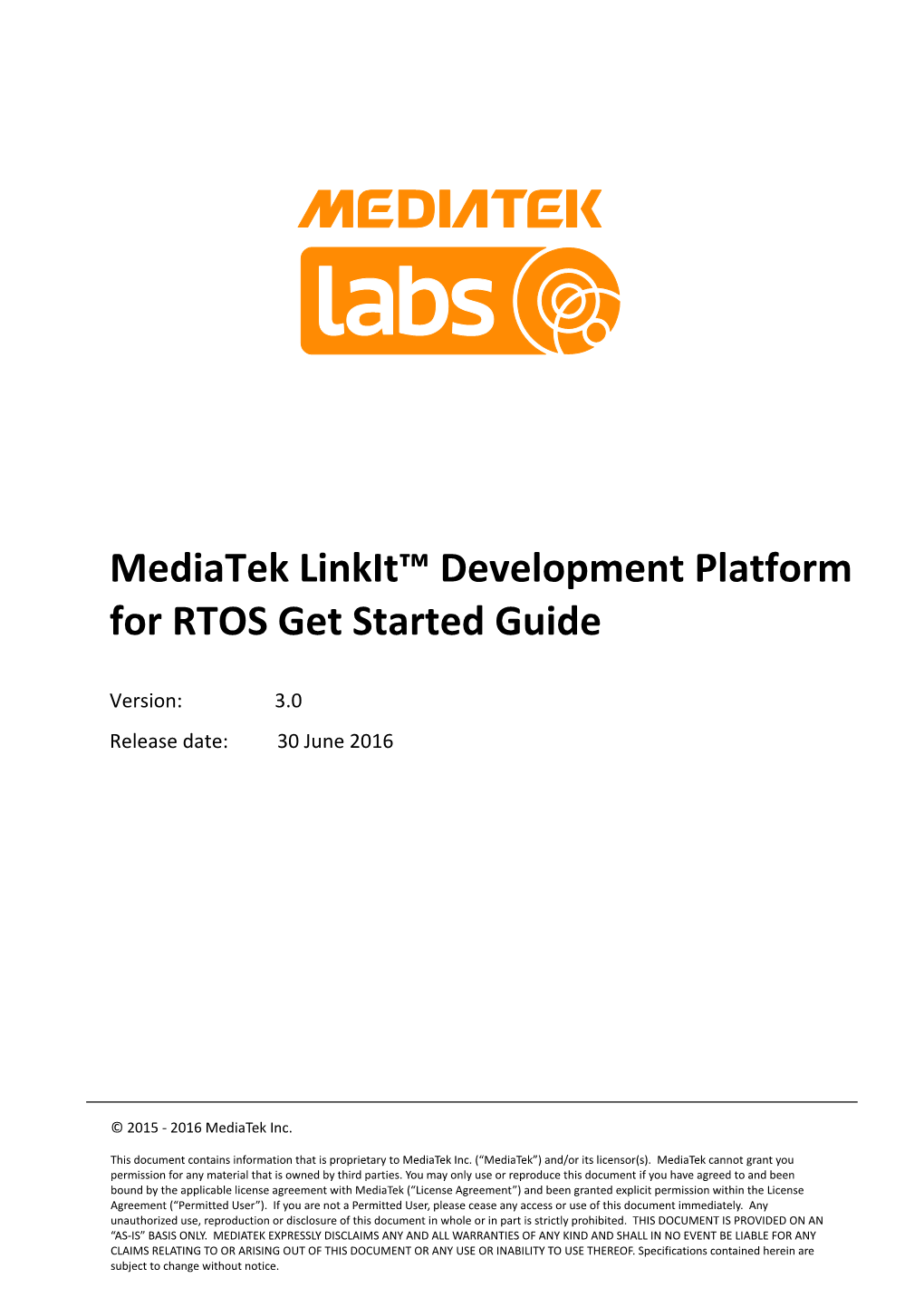 Mediatek Linkit™ Development Platform for RTOS Get Started Guide