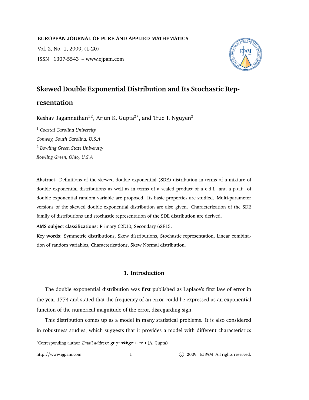 Skewed Double Exponential Distribution and Its Stochastic Rep- Resentation