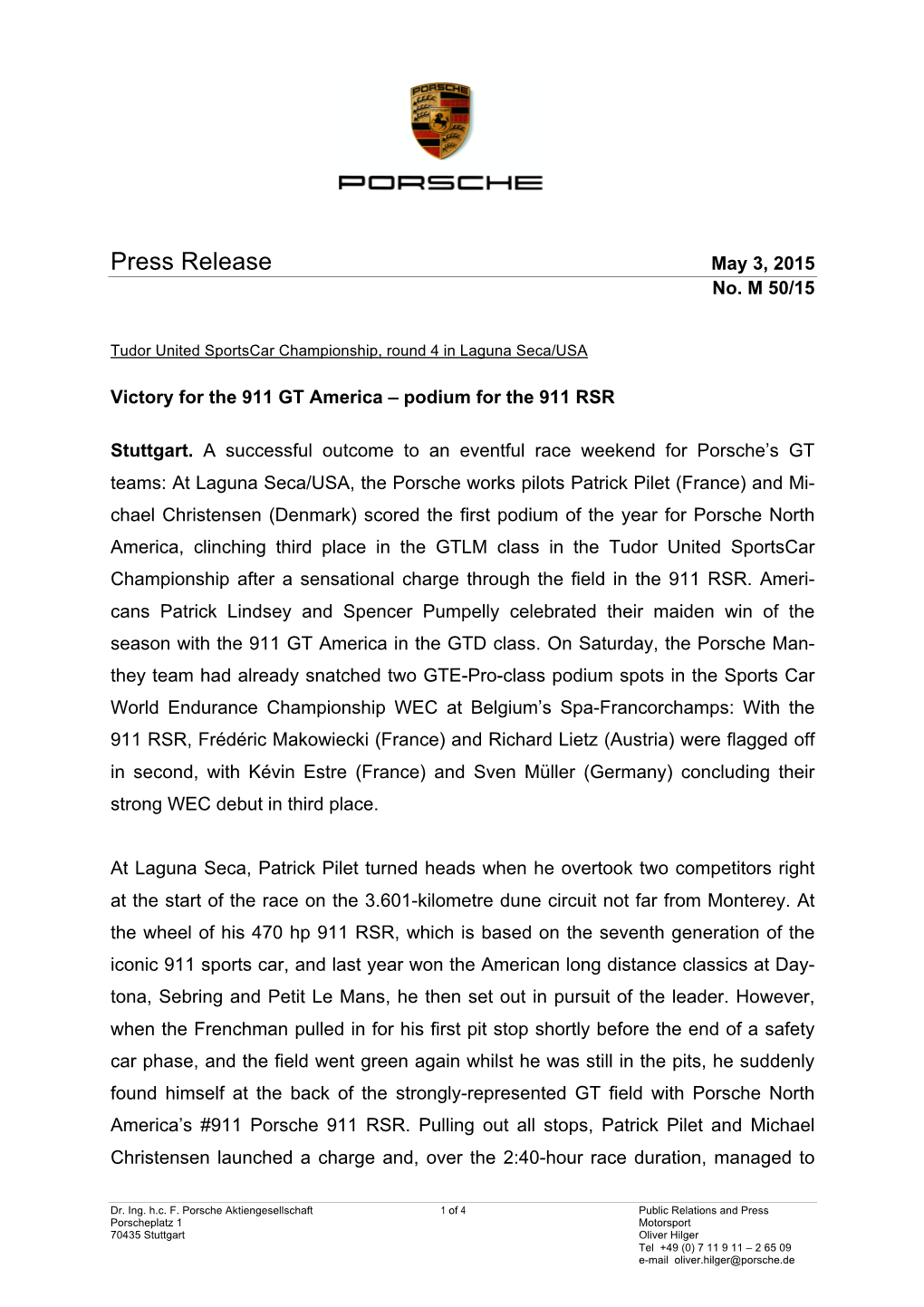 Press Release May 3, 2015 No