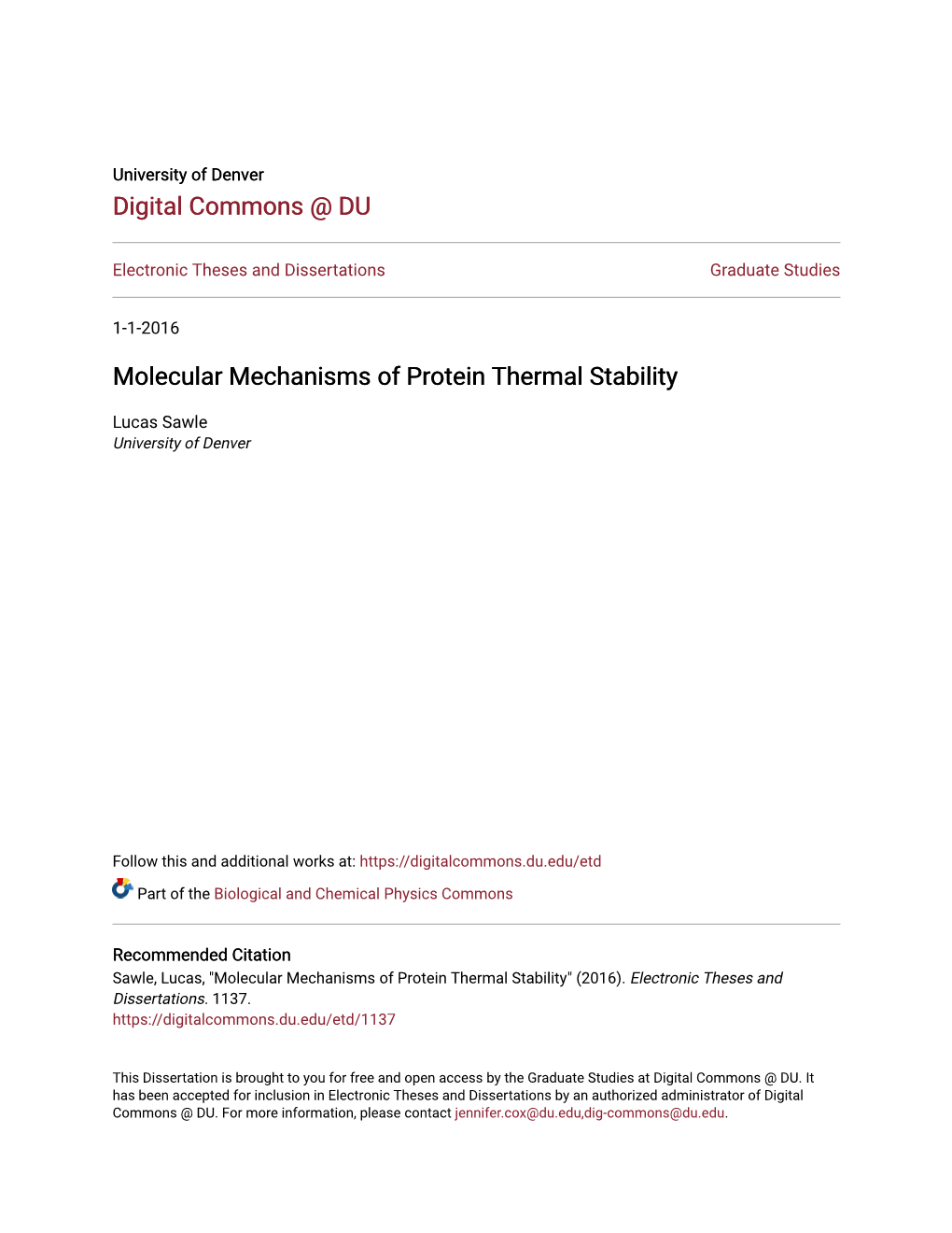 Molecular Mechanisms of Protein Thermal Stability