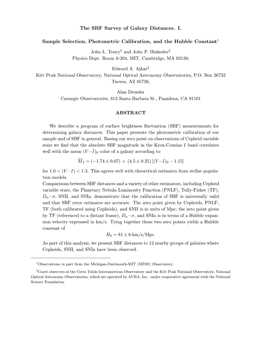 The SBF Survey of Galaxy Distances. I. Sample Selection, Photometric