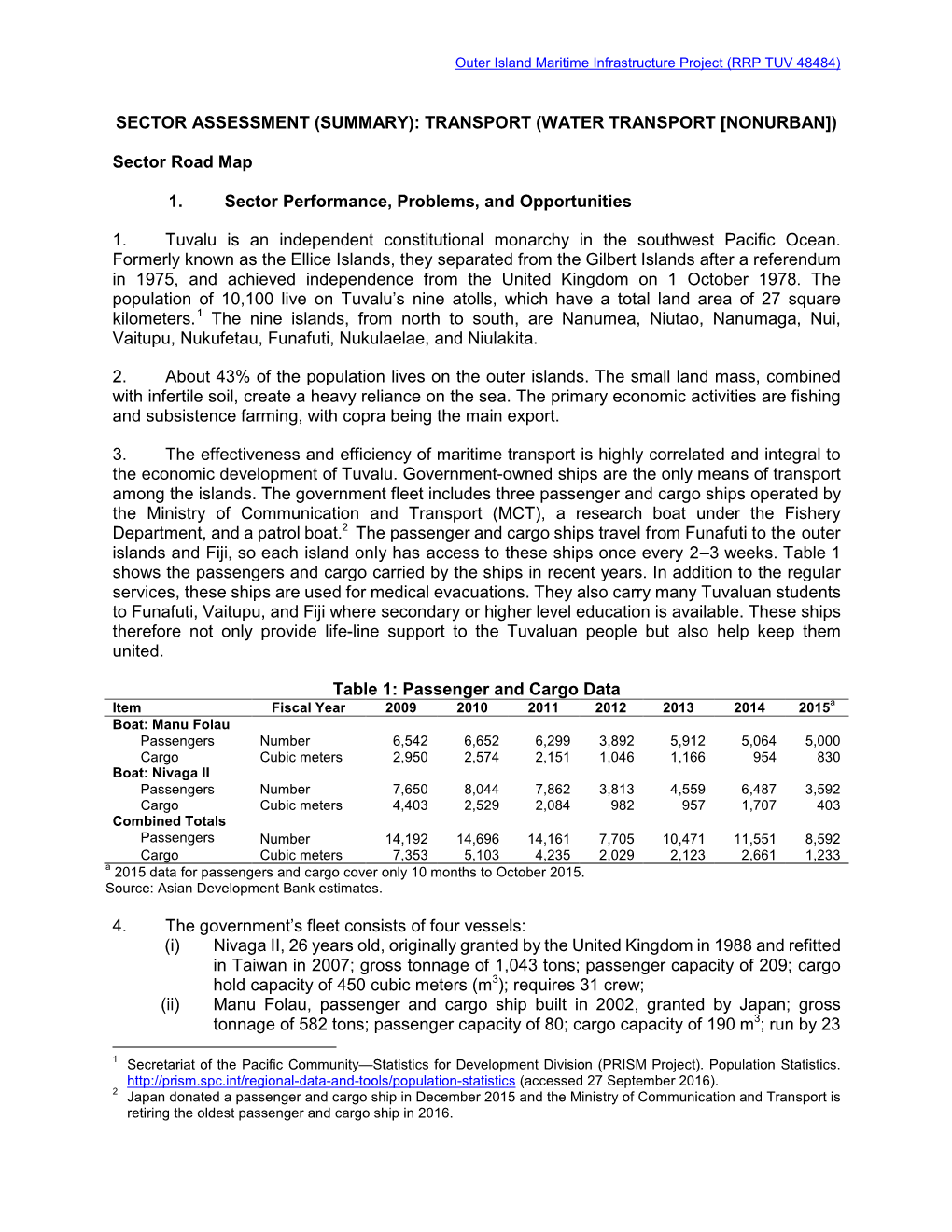 Sector Assessment (Summary): Transport (Water Transport [Nonurban])