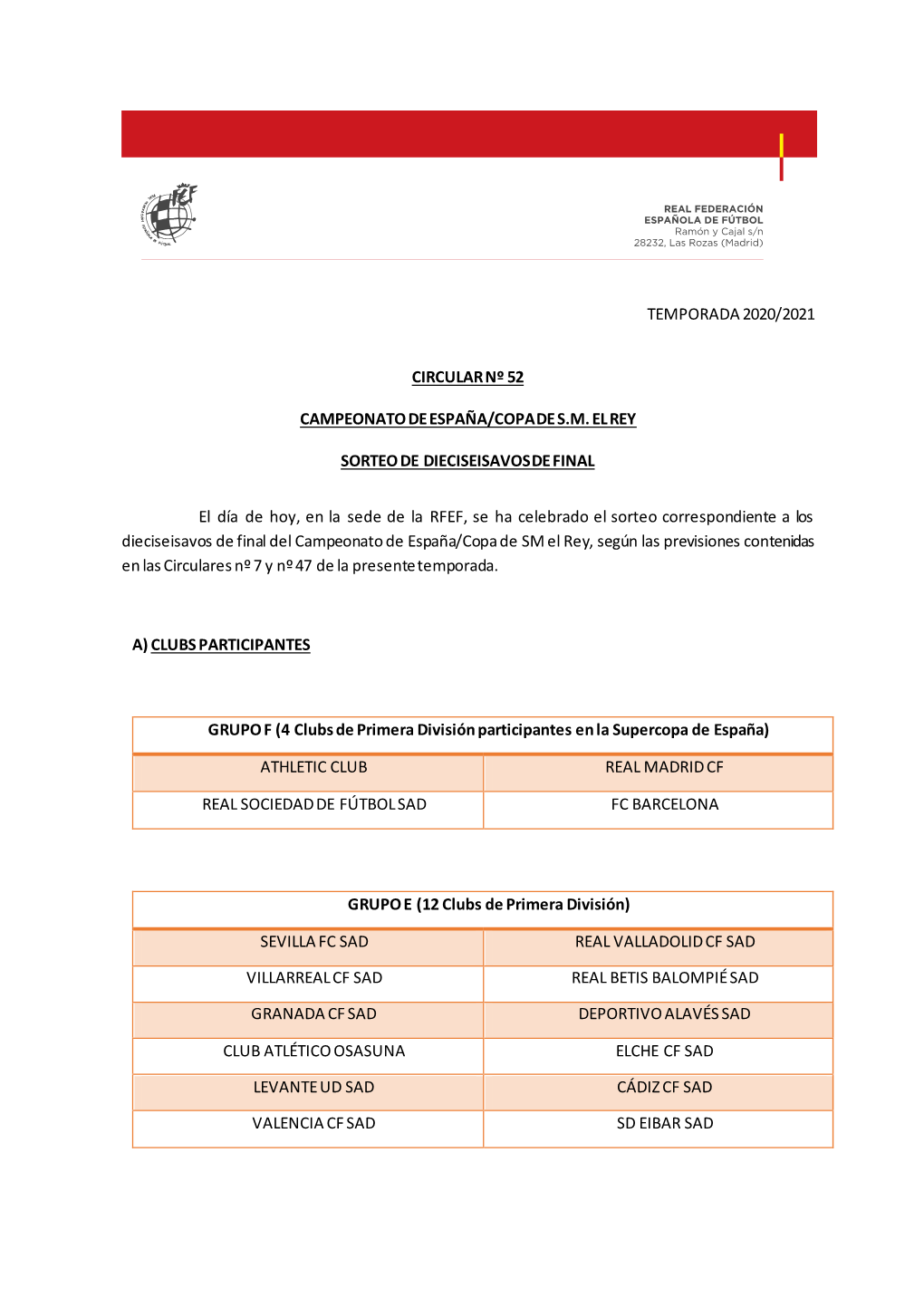 Temporada 2020/2021 Circular Nº 52 Campeonato De España