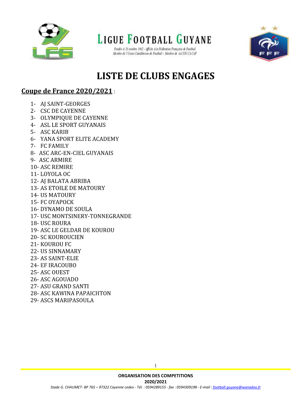 Liste De Clubs Engages