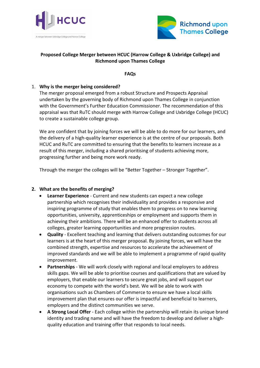 Proposed College Merger Between HCUC (Harrow College & Uxbridge