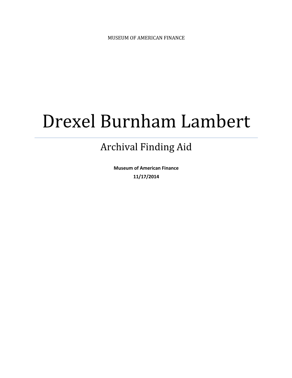 Drexel Burnham Lambert Archival Finding Aid