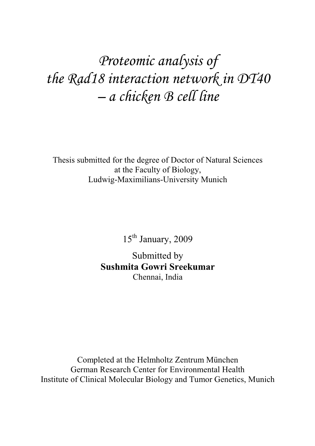 Proteomic Analysis of the Rad18 Interaction Network in DT40 – a Chicken B Cell Line