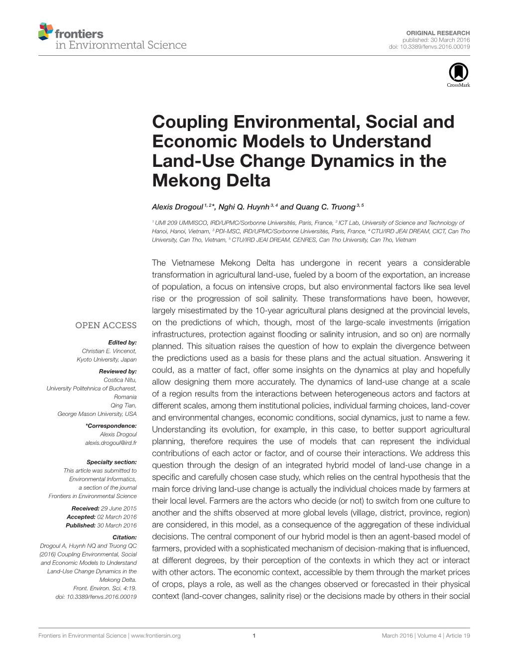 Coupling Environmental, Social and Economic Models to Understand Land-Use Change Dynamics in the Mekong Delta