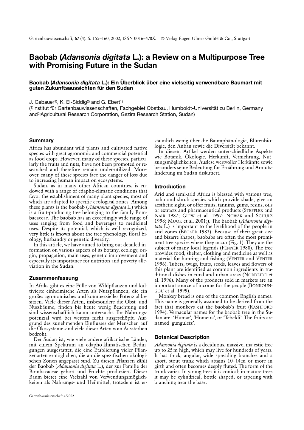 Baobab (Adansonia Digitata L.): a Review on a Multipurpose Tree with Promising Future in the Sudan