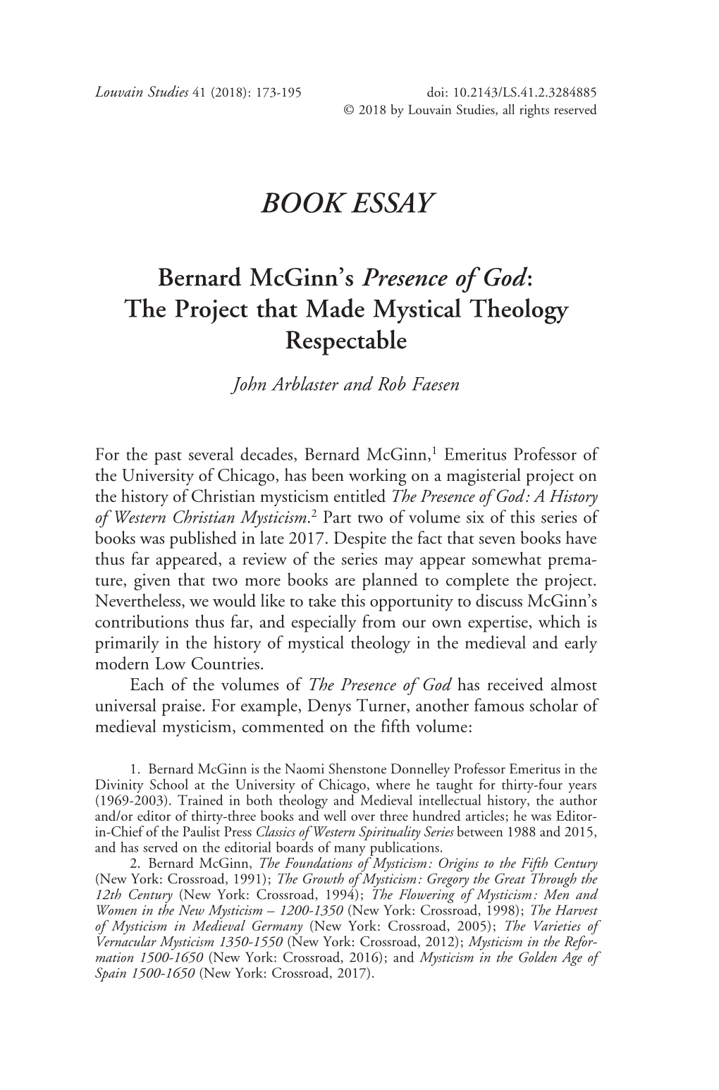 BOOK ESSAY Bernard Mcginn's Presence of God: the Project That