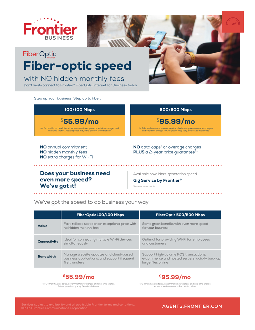 Fiber-Optic Speed with NO Hidden Monthly Fees Don’T Wait—Connect to Frontier® Fiberoptic Internet for Business Today