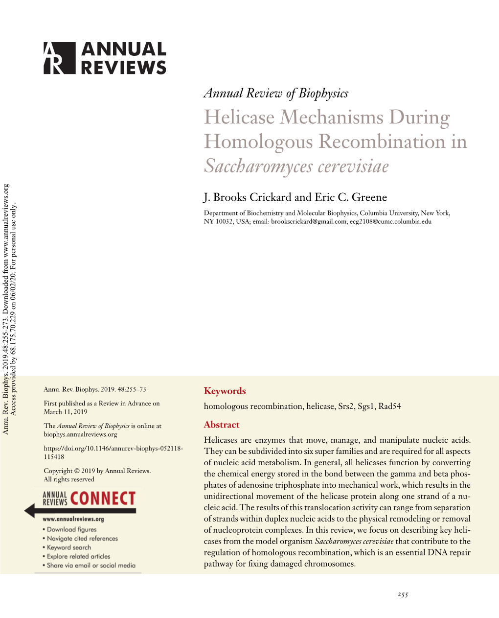 Helicase Mechanisms During Homologous Recombination in Saccharomyces Cerevisiae