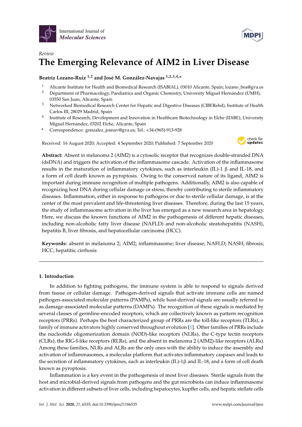 The Emerging Relevance of AIM2 in Liver Disease