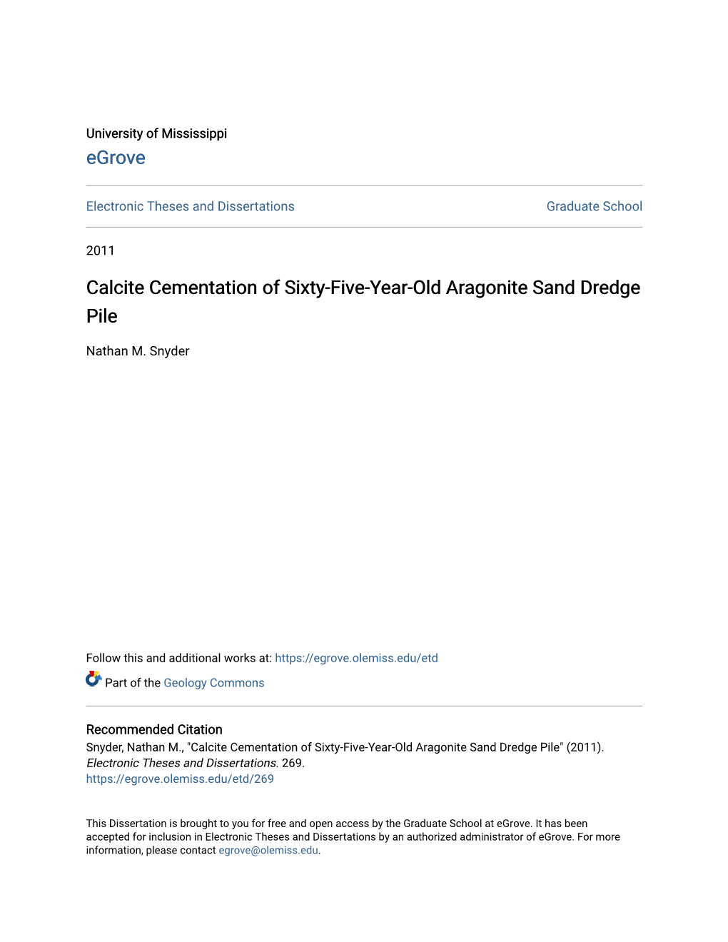 Calcite Cementation of Sixty-Five-Year-Old Aragonite Sand Dredge Pile