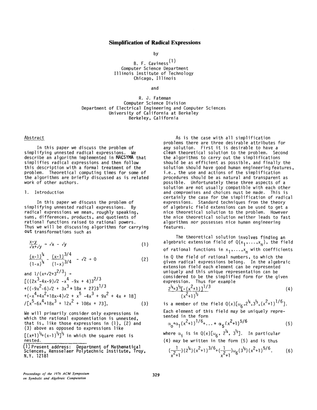 Simplification of Radical Expressions