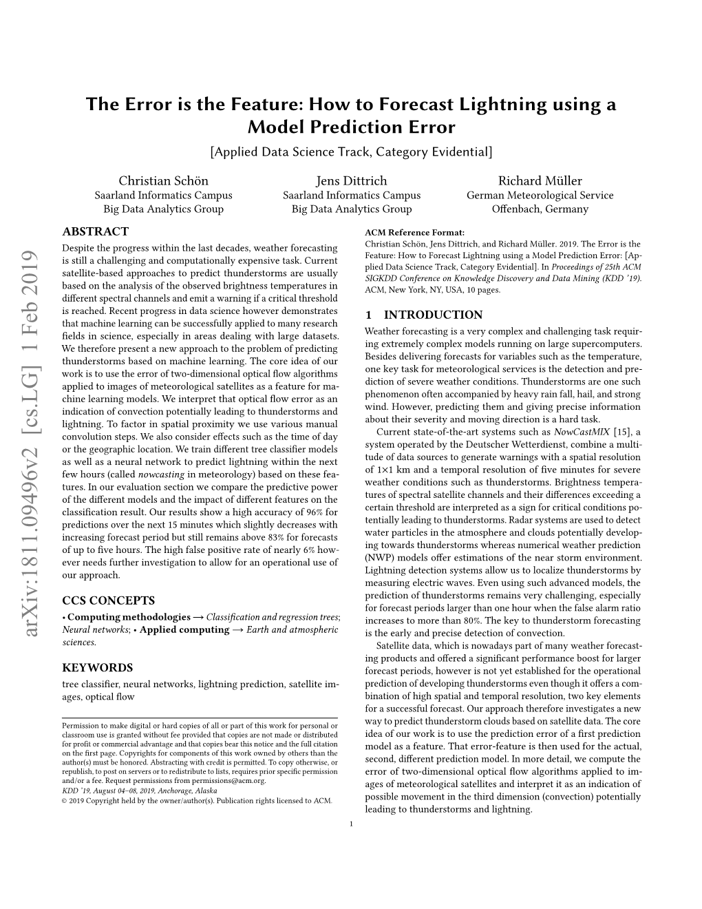 The Error Is the Feature: How to Forecast Lightning Using a Model Prediction Error [Applied Data Science Track, Category Evidential]