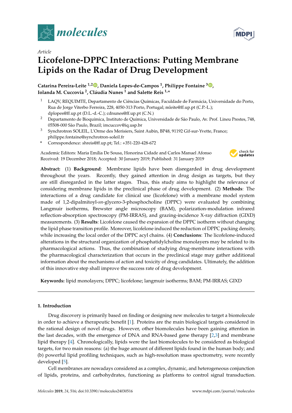 Licofelone-DPPC Interactions: Putting Membrane Lipids on the Radar of Drug Development