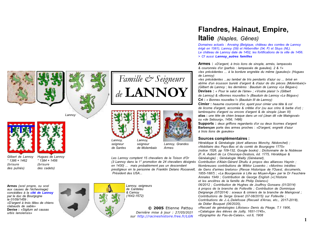 De Lannoy Érigé En 1561), Lannoy (59) Et Héberviller (54, F) Et Sluys (NL)