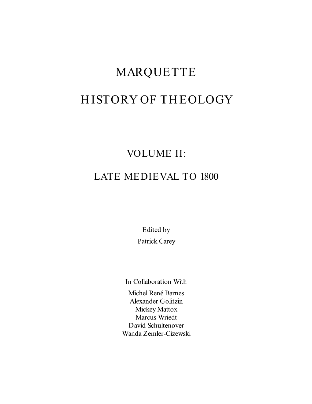 Marquette History of Theology